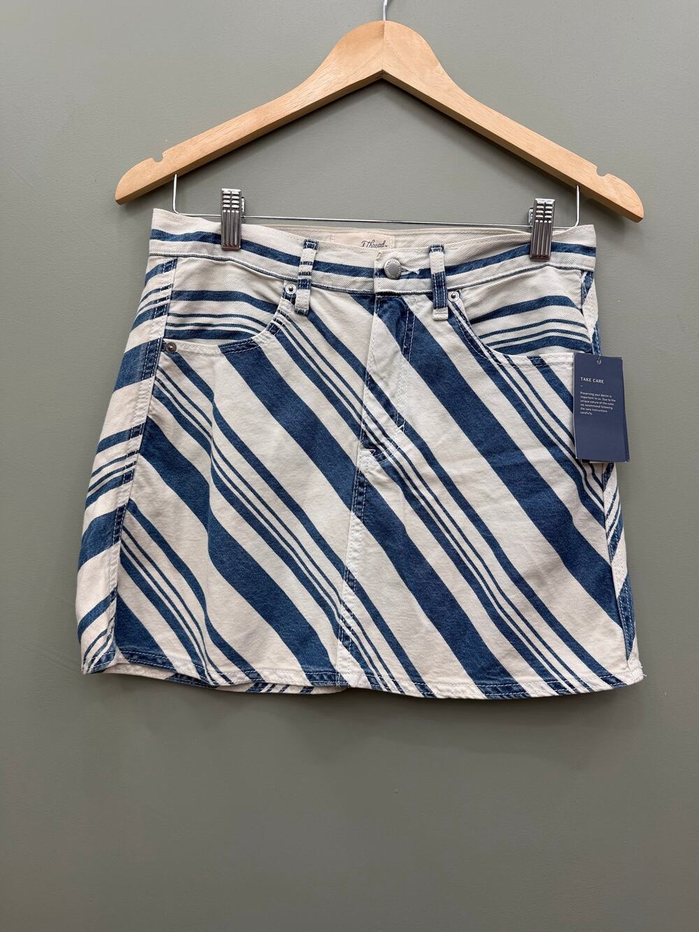 Universal Thread Striped Denim Mini Skirt 6 NWT Blue Cream Coastal Preppy